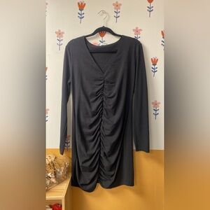 Reformation sz XL Black Ruched Long Sleeve Dress